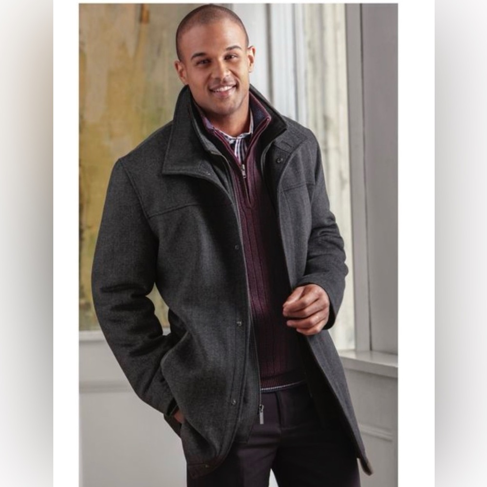 Joseph & Feiss Dark Wool blend tweed Car Coat Size S
